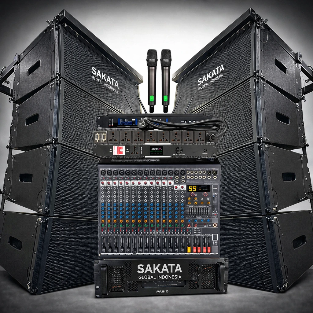 Sewa sound system event profesional Sakata Global Indonesia dengan audio berkualitas tinggi untuk konser, seminar, wedding dan corporate event indoor outdoor