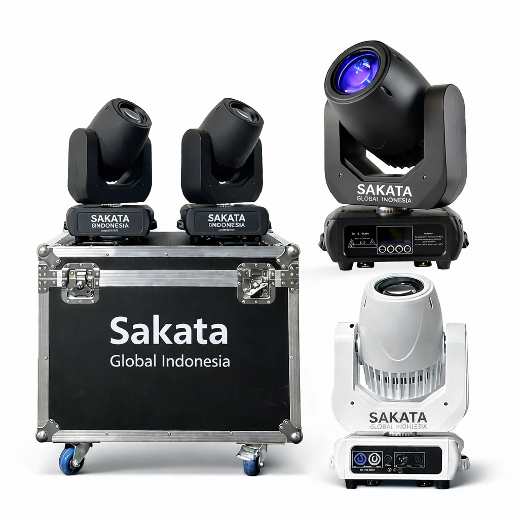 Sewa lighting event profesional Sakata Global Indonesia meliputi moving head, spotlight, beam light dan stage lighting untuk konser, wedding dan corporate event di Indonesia