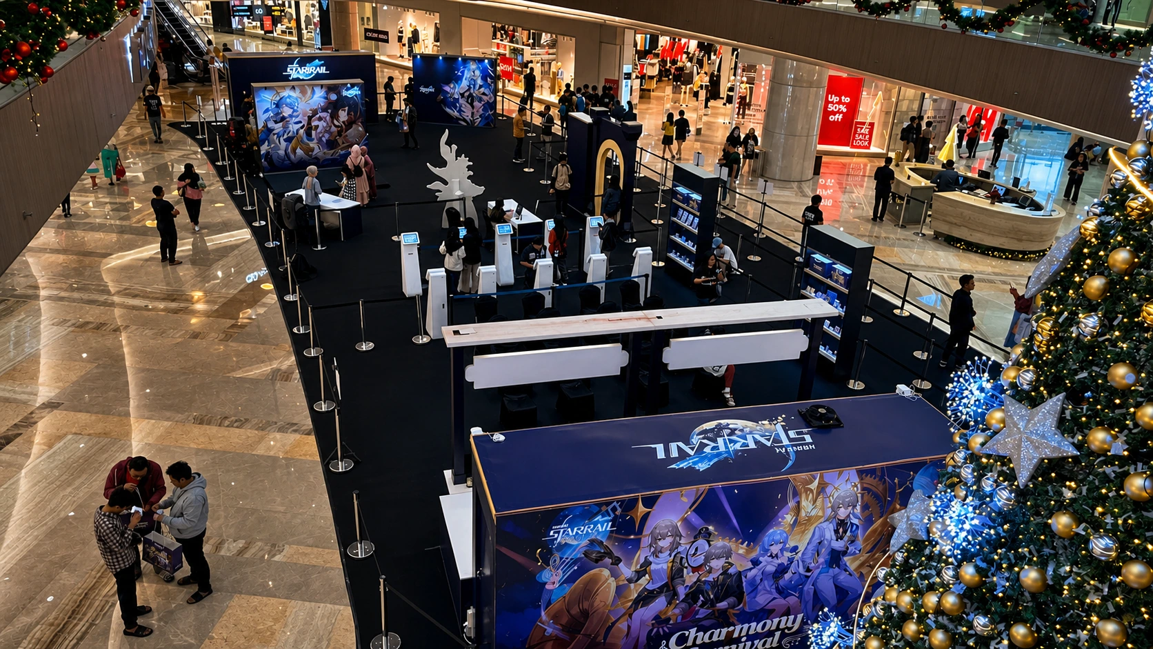 Kontraktor booth pameran custom profesional di Jakarta oleh Sakata Global Indonesia, menampilkan desain booth event modern dengan instalasi rapi, area interaktif, dan produksi berkualitas tinggi di dalam mall premium.